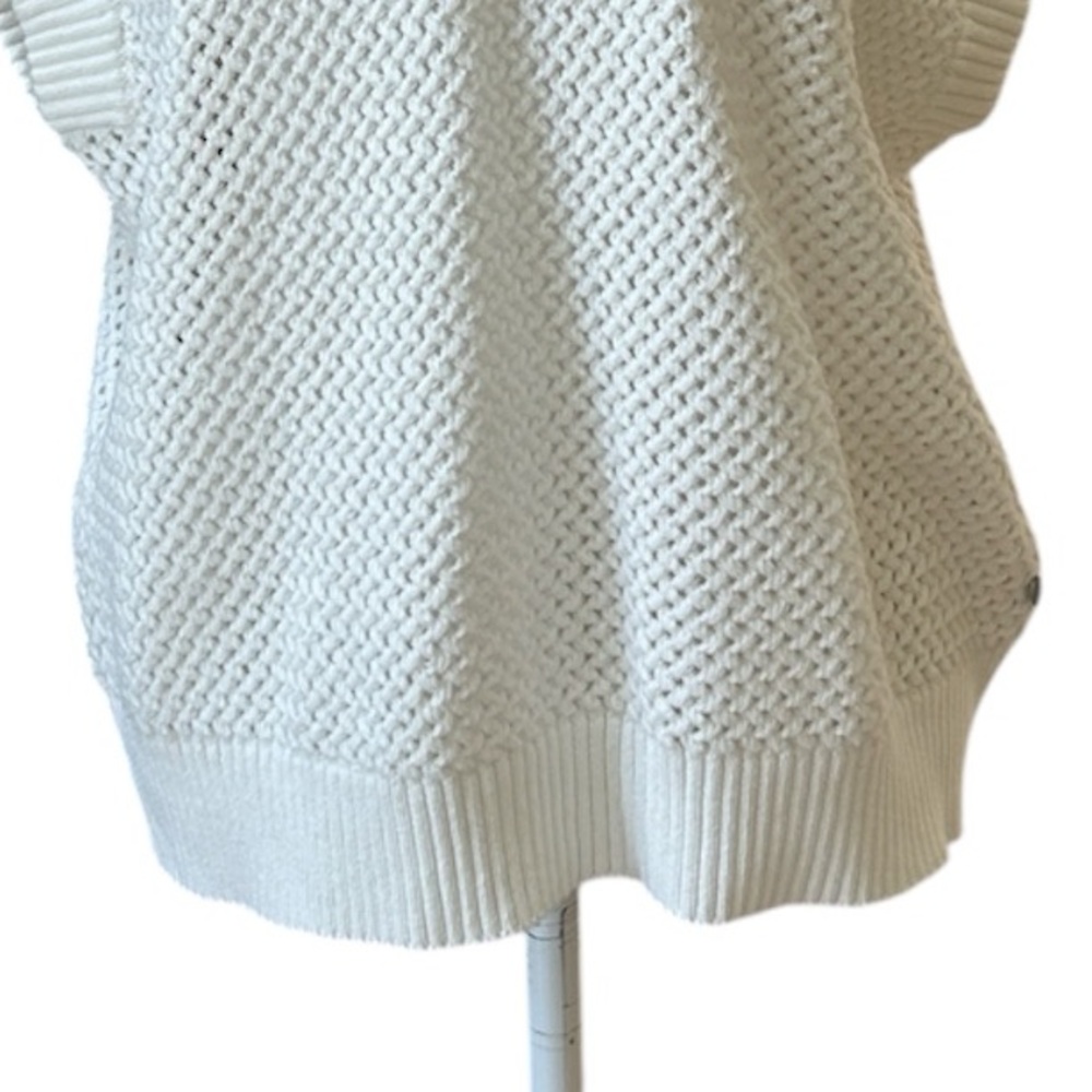 Scotch & Soda Women White Crochet Knit 1/4 Zip Cap Sleeve Sweater Sugar Sizzle L - Picture 11 of 16
